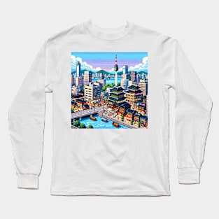 Seoul Pixel Art Illustration Long Sleeve T-Shirt